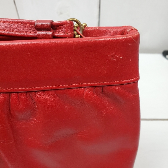 Vtg Etra Vintage 70s 80s Red Genuine Leather Medium Clutch Bag Purse - Picture 10 of 15